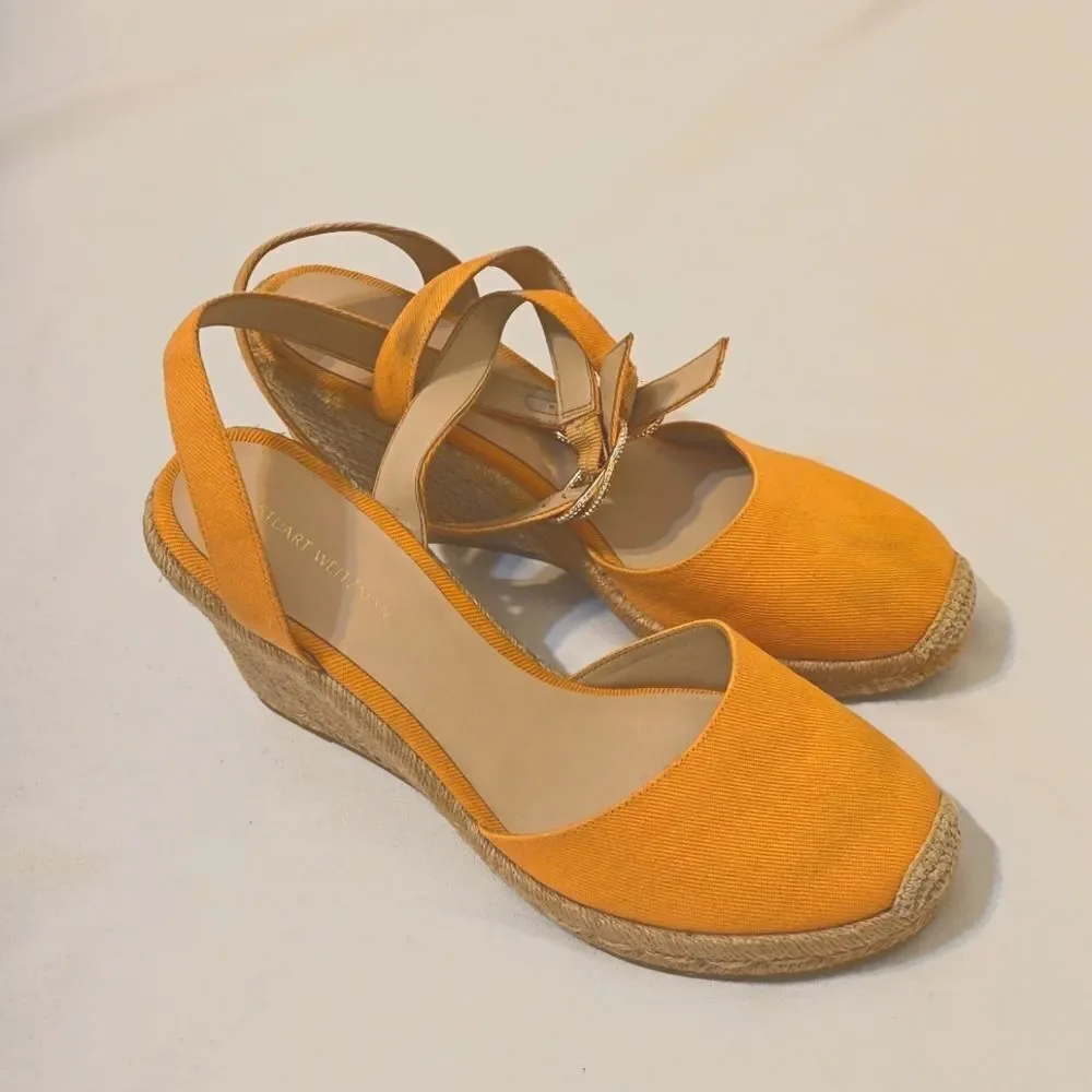 Stuart Weitzman Women’s Orange Espadrille Platform Wedge Sandal Size 8.5‎
